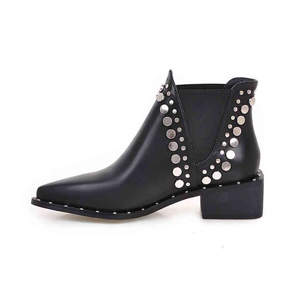 

dress shoes phoentin botas curtas com rebite, punk, outono e inverno, sapatos femininos de salto mÃ©dio, ponteira tornozelo, ft1684, 5bdo, Black