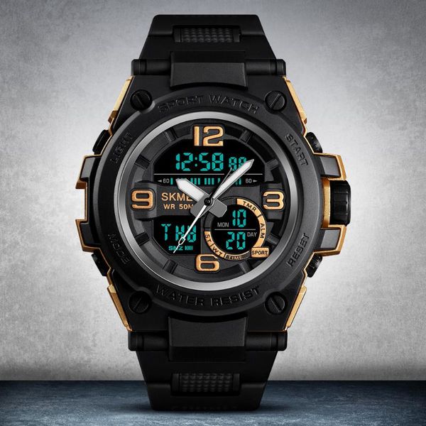 

wristwatches skmei men watches sport 5bar waterproof dual time display wristwatch digital luminous watch relojes hombre, Slivery;brown