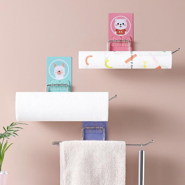 

toilet paper holders self-adhesive towel holder hanger roll fresh film storage rack cute bear wall hanging shelf