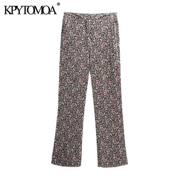 

women's pants & capris kpytomoa women 2021 fashion paisley print side pockets velvet vintage high waist zipper female ankle trousers mu, Black;white