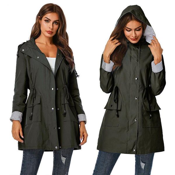 

women's trench coats yvlvol 2021 hooded waterproof jacket long ladies windbreaker rain women spring autumn coat outdoor streetwear, Tan;black
