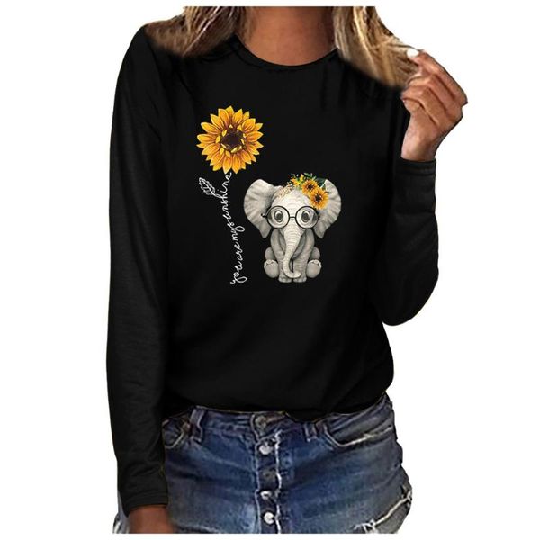 

women's t-shirt printing women print round neck long sleeved casual plus size femme stylish roupas feminina t shirt, White
