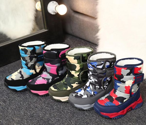 Stivali per bambini Inverno Plus Velluto Caldo Stivaletti da neve per ragazzo Fodera in cotone Scarpe in pelle per bambini impermeabili Forniture per attività all'aperto GC638