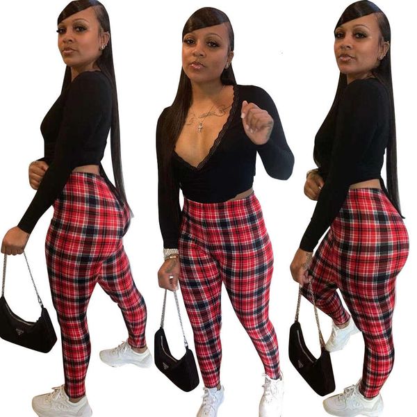 

black red plaid slim autumn and winter women's casual pants, White;black