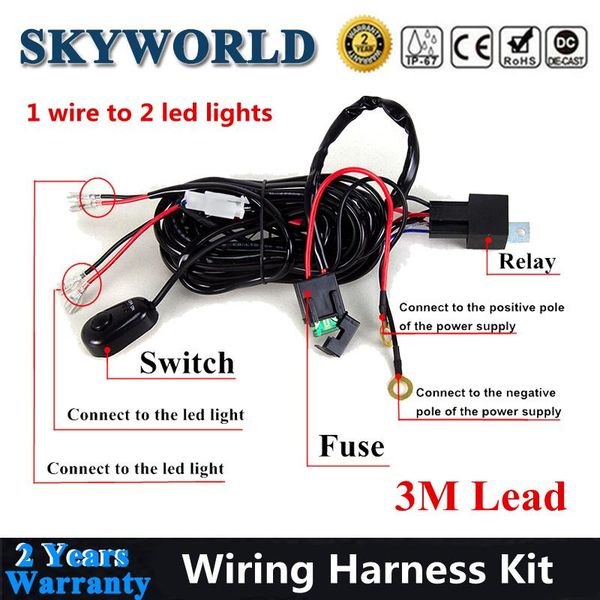 

working light skyworld 1 to 2 wiring harness relay kit with fuse switch 12v 40a for car driving led bar offroad 3m lead cable loom