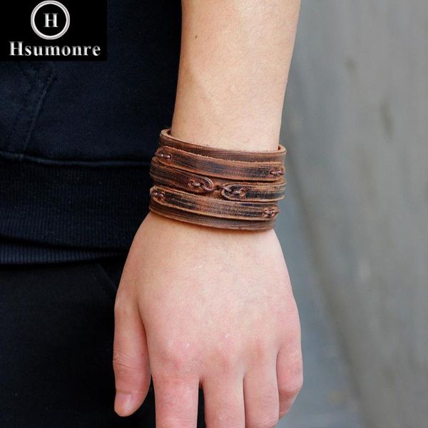 

tennis men leather bracelets wide solid color korean style genuine brown wrap adjustable wristbands retro bracelet, Golden;silver