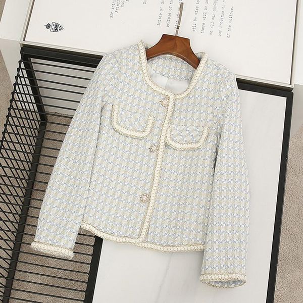 

women's jackets hwlzltzht korean vintage tweed jacket coat women autumn single breasted plaid tassel slim woolen office lady outwear, Black;brown