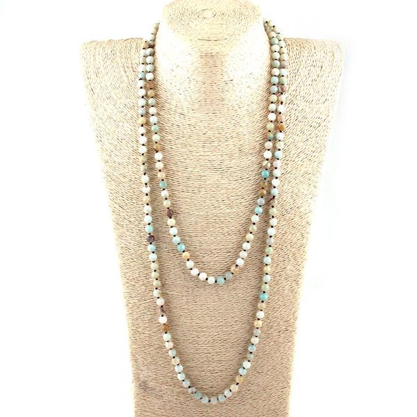 

pendant necklaces fashion 6mm semi precious stones beads long knotted 150cm, Silver