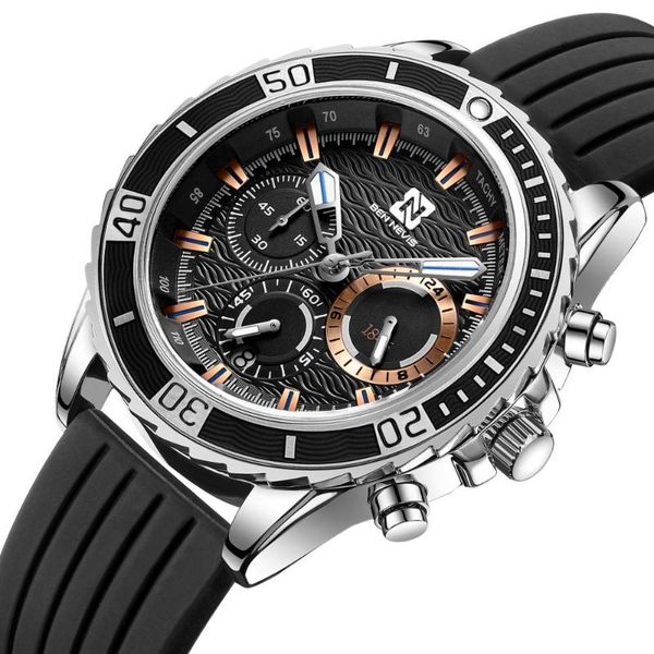 

wristwatches silicone quartz watch for men chronograph sports mens watches military waterproof clock relogio masculino male wristwatch, Slivery;brown