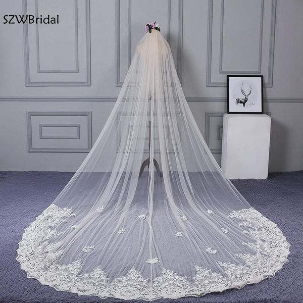 

bridal veils arrival ivory appliques lace wedding veil 2021 cathedral casamento velos de novia largos accessories, Black