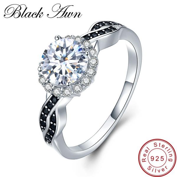

cluster rings [black awn] fine jewelry 2.3ct 100% genuine 3g 925 sterling silver row black spinel stone engagement for women bague c036, Golden;silver