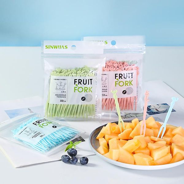 

forks 50pcs fruit fork suit cake a household plastic lovely creative dessert fruits to sign bento accessories picks