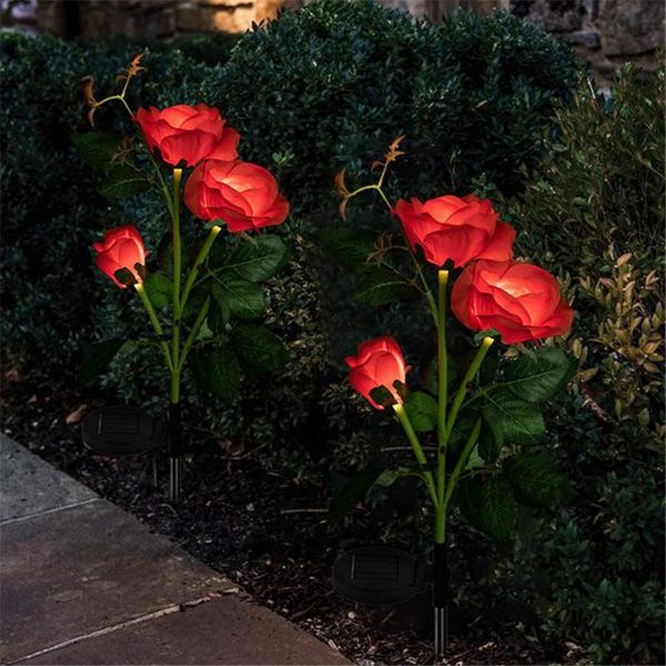 

lawn lamps outdoor solar led light garden lights 2pcs red creative rose flowers lamp home decorations
