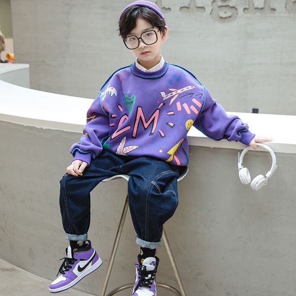 

New Kids Graffiti T Shirt Fashion Boys Warm Long Sleeve Tops Teen Sport Outerwear 2022 Children Clothes MD20350, Black