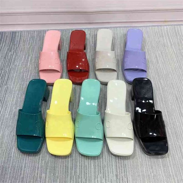 

wholesale 2021 summer sweet leisure daily beach solid thick heel candy color one line women's slippers luxurysss designersss shoes yw, Black