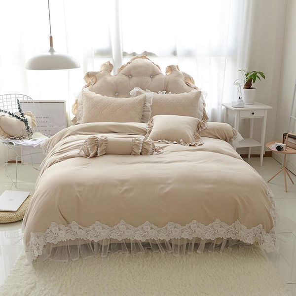 

white lace edge 100%cotton princess bedding set twin  king size korean girls bedskirt bedsheet duvet cover sets