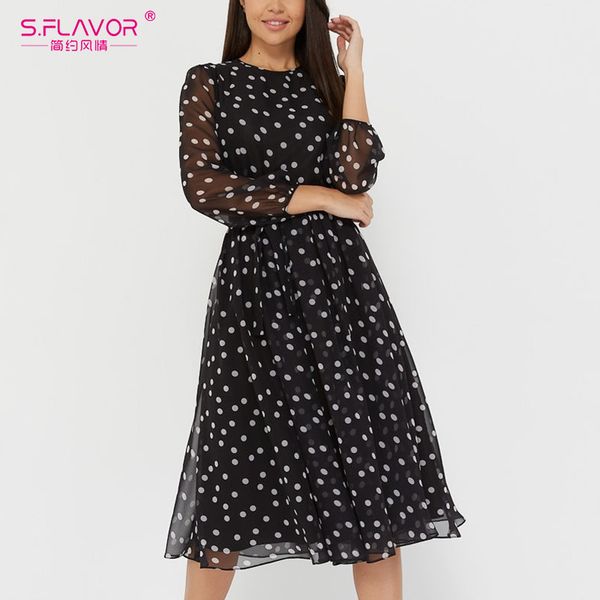 

2021s.flavor vintage dot printing women 2021 spring chiffon dress summer fashion casual dress boho beach women a-line vestidos, Black;gray