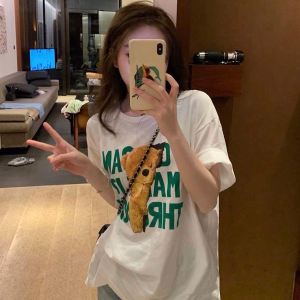 

women's t-shirt cotton short sseeve 2021 summer student loose letter, White