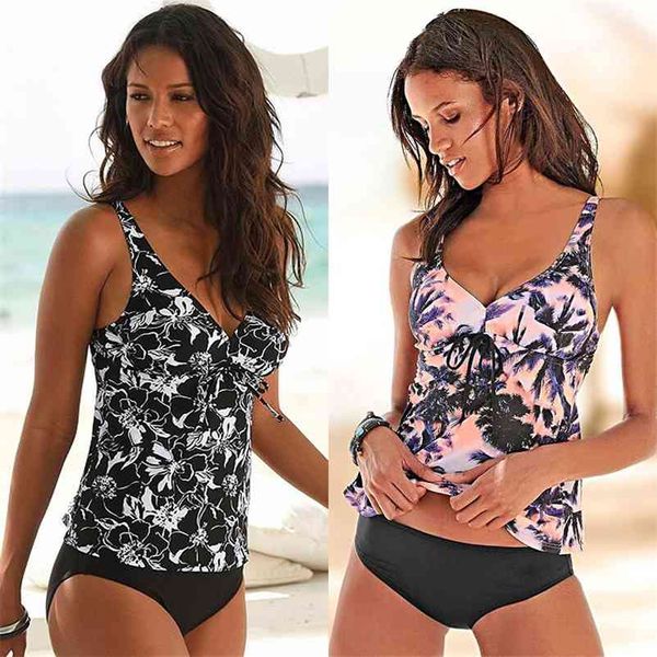 Biquíni Set Mulheres Swimsuit Sexy Tankini Swimsuits Plus Size Swimwear Impressão Vintage Cintura Alta Cintura Ternos Banhos Praia Wear 210621