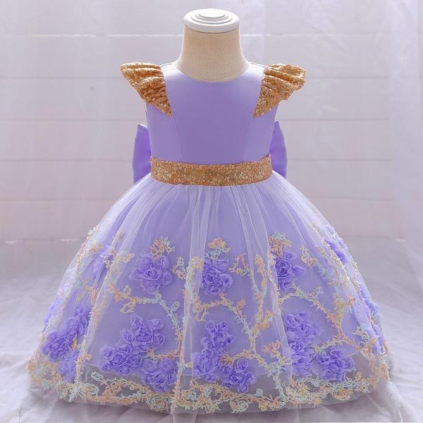 

girl's dresses infant sequin belt dress for girl baby christening first 1st birthday party baptism purple toddler vestidos, Red;yellow