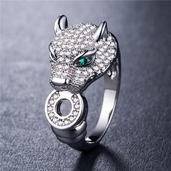 

cluster rings european and american explosive leopard head plated gold silver ring ladies fashion creative jewelry, Golden;silver