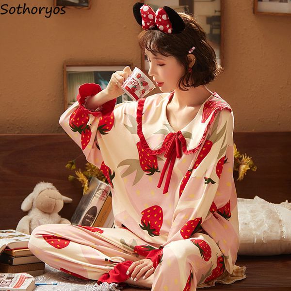 

2021pajama sets women cartoon printed princess peter-pan collar korean-style sweety girls homewear pyjamas kawaii leisure soft daily, Black;red