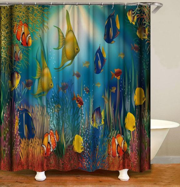 

3d digital printing polyester shower curtain multicolored fish waterproof household bathroom decoration curtains