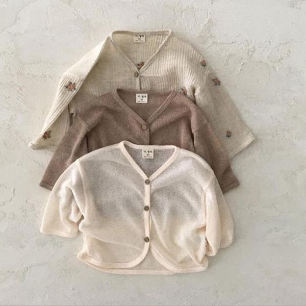 

jackets baby girl clothes summer thin cardigan cotton breathable sun protection shirt loose solid color outwear 3 colors bt6637, Blue;gray