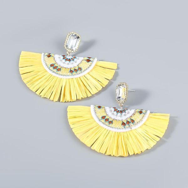 

dangle & chandelier pauli manfi fashion metal fan-shaped raffia pom earrings women's ethnic party accessories, Silver