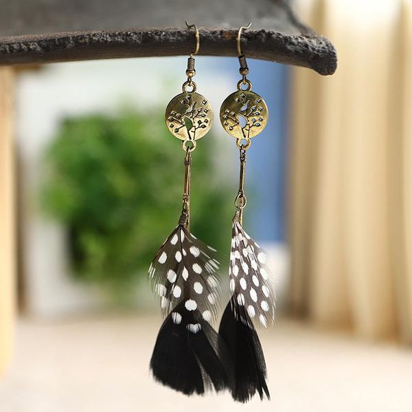 

dangle & chandelier bohemian long feather ladies earrings tibetan jewelry boho vintage ethnic jhumka round alloy oorbellen brincos, Silver