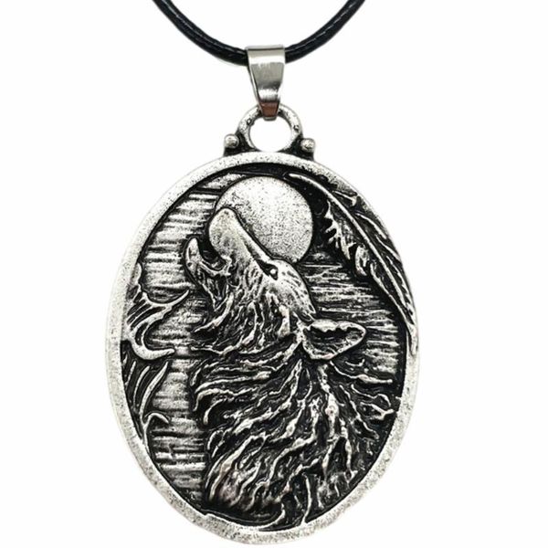 Colares pendentes viking lobo amuleto oval wicca moon pagan jóias colar para homens mulheres