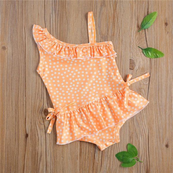 

one-piece suits summer baby girl swimsuit 2021 polka dots off shoulder sleeveless flouncing sling beachwear biquini bathing suit