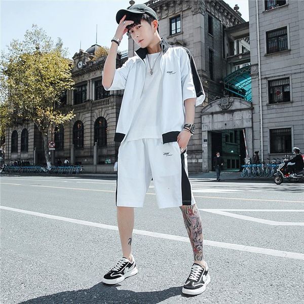 

clothing summer clothes brand sets men tracksuit two piece set plus size shorts fashion sweatpants, Gray