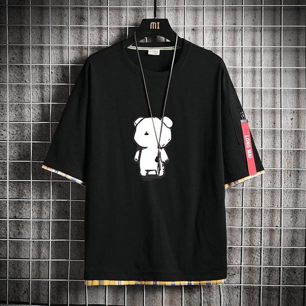 

men's t-shirts summer t shirt cat print pure cotton fashion casual korean loose short sleeved cartoon dog pattern, White;black