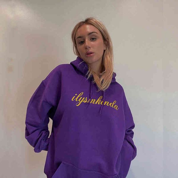 

women's hoodies & sweatshirts purple plush american sweater women's hooded autumn and winter vintage letter printed jacket tegd, Black