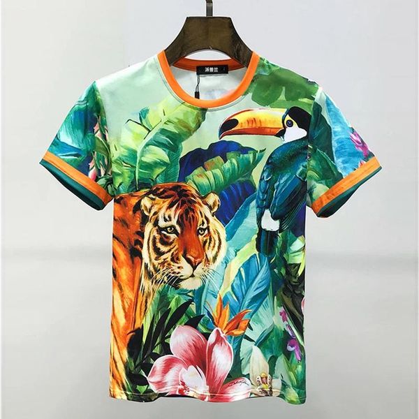 

men's t-shirts unique animal 3d printed t-shirt personality domineering high-end flowers summer fashion short sleeve, White;black