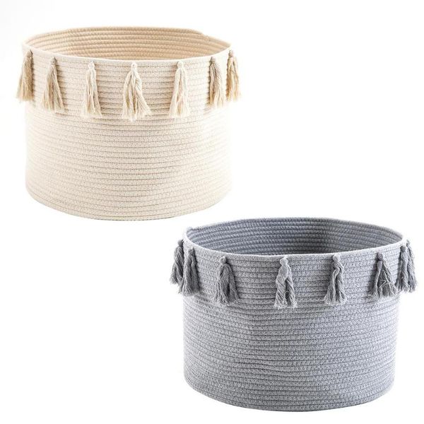 

laundry bags woven basket toy storage box cotton cloth tassel hamper home organizer sundries