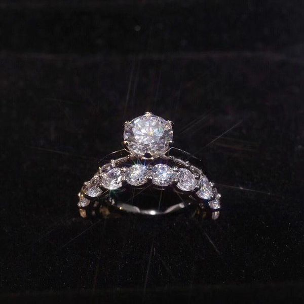 

soelle shining 925 sterling silver 3a big cubic zirconia women bridal engagement wedding double ring design jewelry, Golden;silver