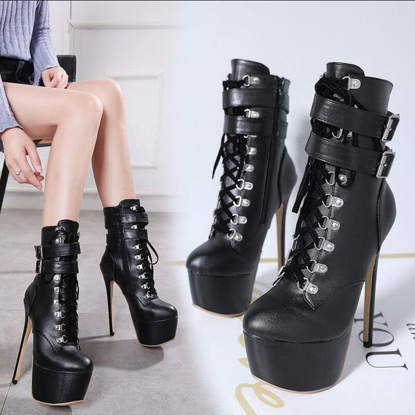 

shoes europea winter shoes woman high heeled short women's booties boots botas mujer buckles round toes black drka