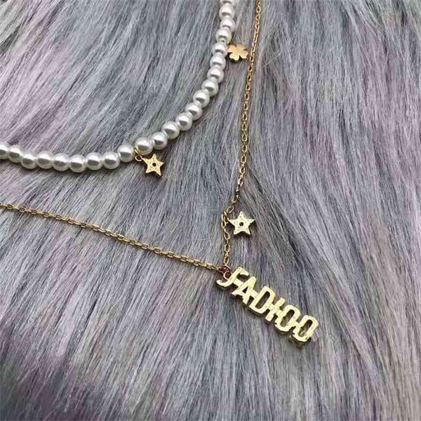 

aaa designer jewelry online2021d letter little bee five pointed star two layer pearl necklace brass neck chain ijkl, Silver