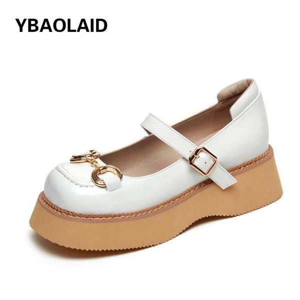 

dress shoes pure color thick-soled small leather fall 2021 cowhide round-toe metal buckle college style single, Black