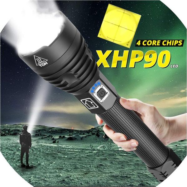 

super bright xhp90/xhp70 led high lumens zoomable rechargeable power display powerful torch 26650 handheld light flashlights torc torches