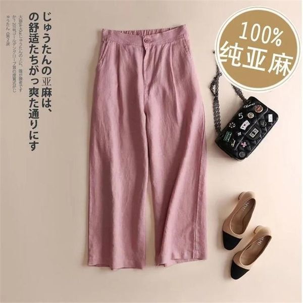 

women's pants & capris thin cotton and linen nine-point women 2021 summer style korean loose fashion ol high waist wide leg casual, Black;white