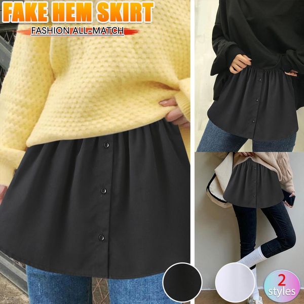 

fake shirt irregular blouse womens skirt tail hem cotton detachable underskirt, Black