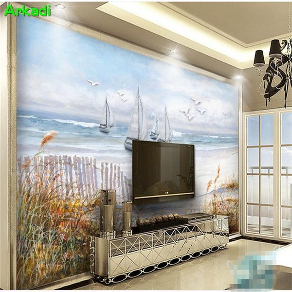 

wallpapers nordic 3d landscape oil painting background wall sea sailboat living room sofa tv wallpaper spaper decoration