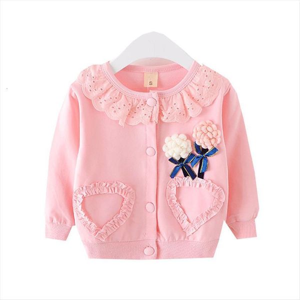 

flower pendant girls cardigan sweet kids clothing cotton coat cute baby jacket heart pattern blouse pink outwear vetement, Blue;gray