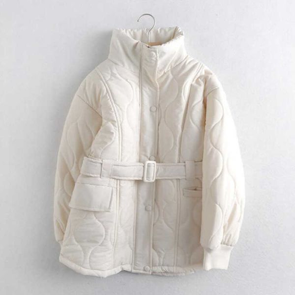 

winter black white down parka large size women's high waist belt jacket padded coat 210531