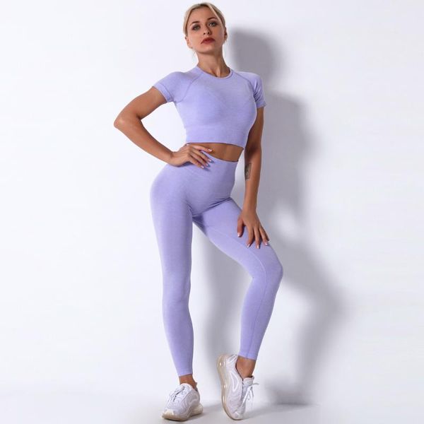 

seamless knitted fitness sports short-sleeved trousers yoga suit set outfit