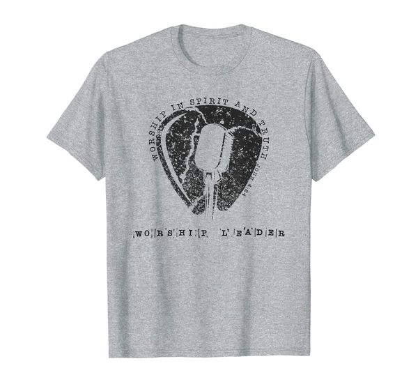 

worship leader christian guitar pick and microphone distress t-shirt, White;black