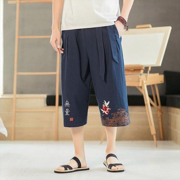 

mrgb embroidery linen casual women pants fashion vintage streetwear trousers male chinese style, Black
